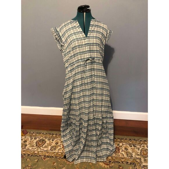 Olivia James the Label Delia Blue Plaid 100% Cotton Maxi Sundress, size M - Picture 2 of 6